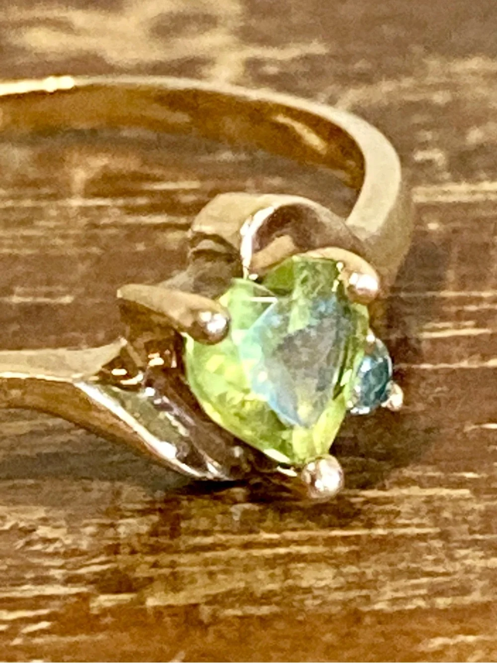 10K Gold Green Gem Heart and Blue Accent Gem - Size 11.25 - R.L. Griffith & Sons - Picture 4 of 14